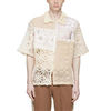 Chemisier d'&eacute;t&eacute; personnalis&eacute; pour hommes, fabricant OEM, mode Beige, manches courtes, col carr&eacute;, chemise en coton crochet&eacute; ajour&eacute;