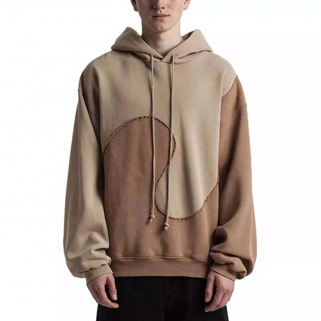 Sweat-shirt &agrave; capuche en jersey avec logo personnalis&eacute; du fabricant OEM pour hommes, polaire &eacute;paisse &agrave; panneaux ondul&eacute;s, coupe d&eacute;contract&eacute;e, surdimensionn&eacute;e, marron