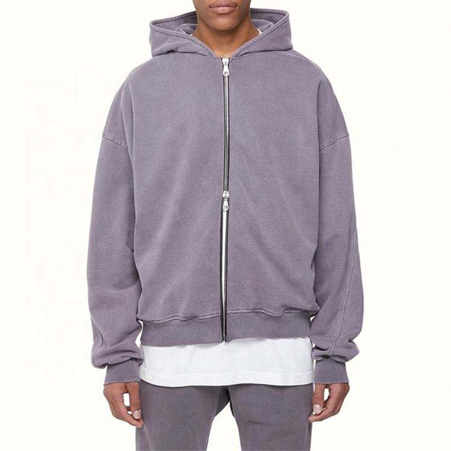 Sweat-shirt &agrave; capuche surdimensionn&eacute; en coton pour hommes, fabricant OEM personnalis&eacute;, lavage Vintage, fermeture &eacute;clair, avec doubles fermetures &eacute;clair