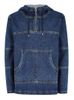 OEM-produsent tilpasset 100 % bomull for menn Halv glidel&aring;s Oversized Patchwork Denim Pullover hettegenser