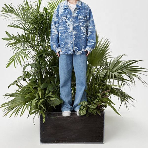 Oem V&yacute;robce Velkoobchod Denim Tie Dye Osobnost Velk&eacute; velikosti M&oacute;da Trojrozměrn&aacute; kapesn&iacute; bunda