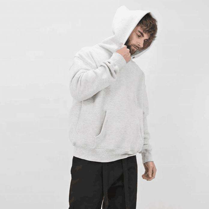 Fabricante OEM com bot&atilde;o de press&atilde;o personalizado Hoodies masculinos pesados ​​100% algod&atilde;o pul&ocirc;ver simples roupas com capuz de grandes dimens&otilde;es