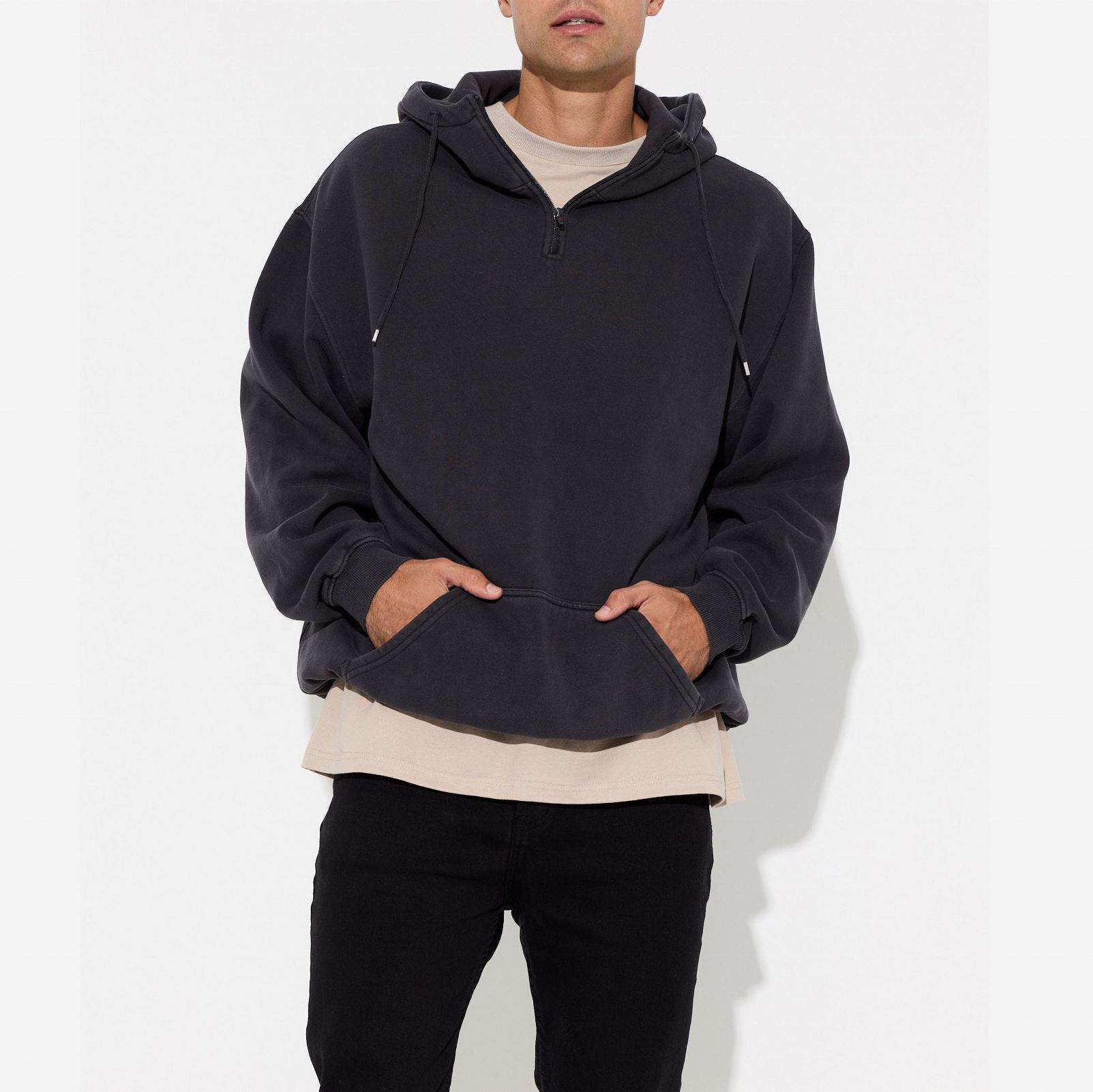 OEM-producent Custom Heavyweight Vintage Washed Oversized h&aelig;ttetr&oslash;je Syrevasket Zip Up h&aelig;ttetr&oslash;je til m&aelig;nd