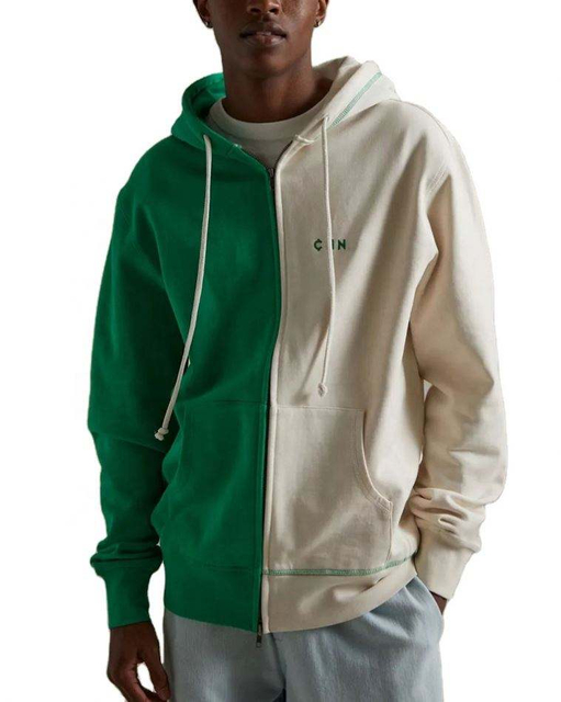 Κατασκευαστής OEM Custom ανδρικό 100% βαμβακερό δίχρωμο με φερμουάρ με κουκούλα με γραφικό εμπριμέ Πουλόβερ