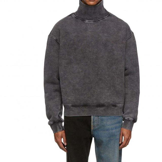 OEM-producent Brugerdefineret bomuld Vintage vasket fade h&oslash;j krave overdimensioneret snevasket sweatshirt til m&aelig;nd