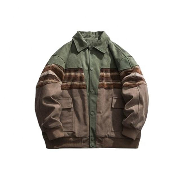 ผู้ผลิต Oem Custom Men's Vintage Pop Patchwork สีปกเสื้อแจ็คเก็ตผ้าฝ้าย