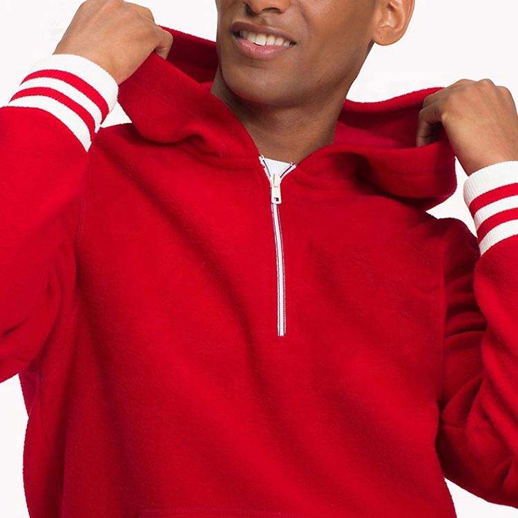 Чоловіча толстовка з капюшоном, оптова торгівля виробником оригінального обладнання, червона напівзастібка з ребристою смужкою