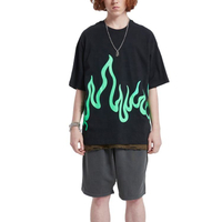 تي شيرت هيب هوب كبير الحجم مطبوع عليه شعار اللهب للرجال