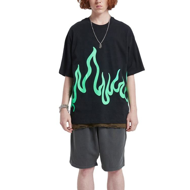 Custom Printing Flame Logo Oversize Hip Hop T-skjorte for menn