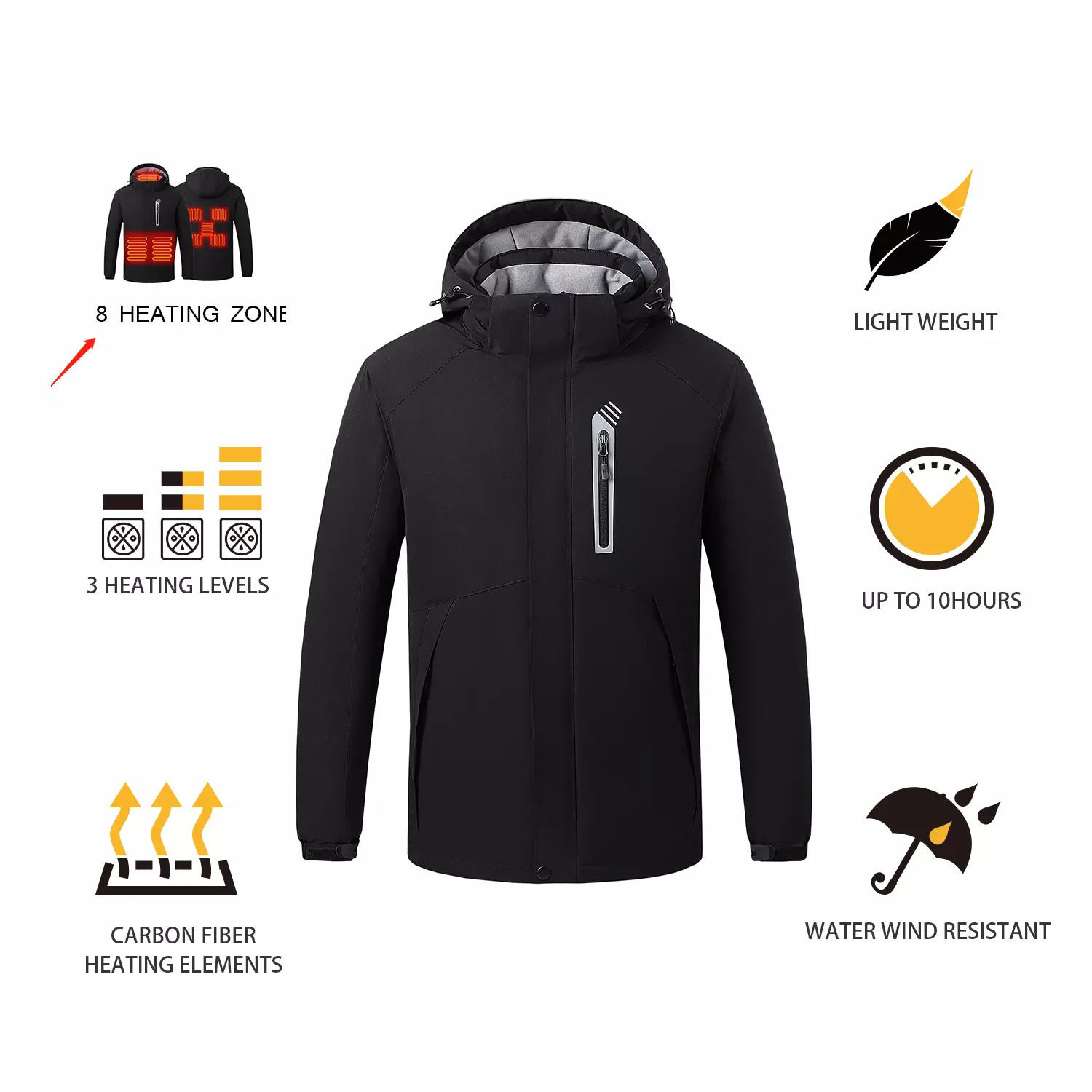 Venta al por mayor abrigo c&aacute;lido de invierno impermeable conector USB caza calentador al aire libre bater&iacute;a recargable chaqueta calentada