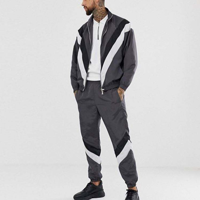 Custom Tracksuit Nylon Ripstop Contra Stripe Jogging Suits Wholesale