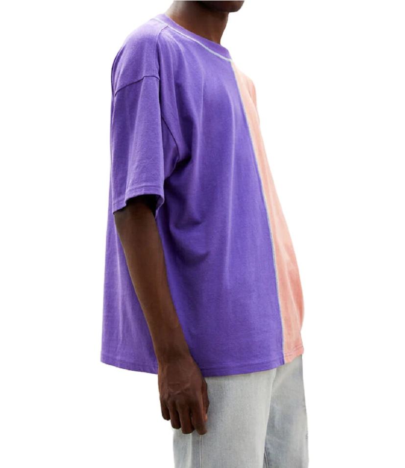 T-shirt da uomo in cotone a met&agrave; colore con cuciture personalizzate a contrasto e colori divisi