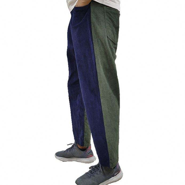 Moške hlače Color Block Streetwera Pants Moške hlače iz velveta z ravnimi nogami