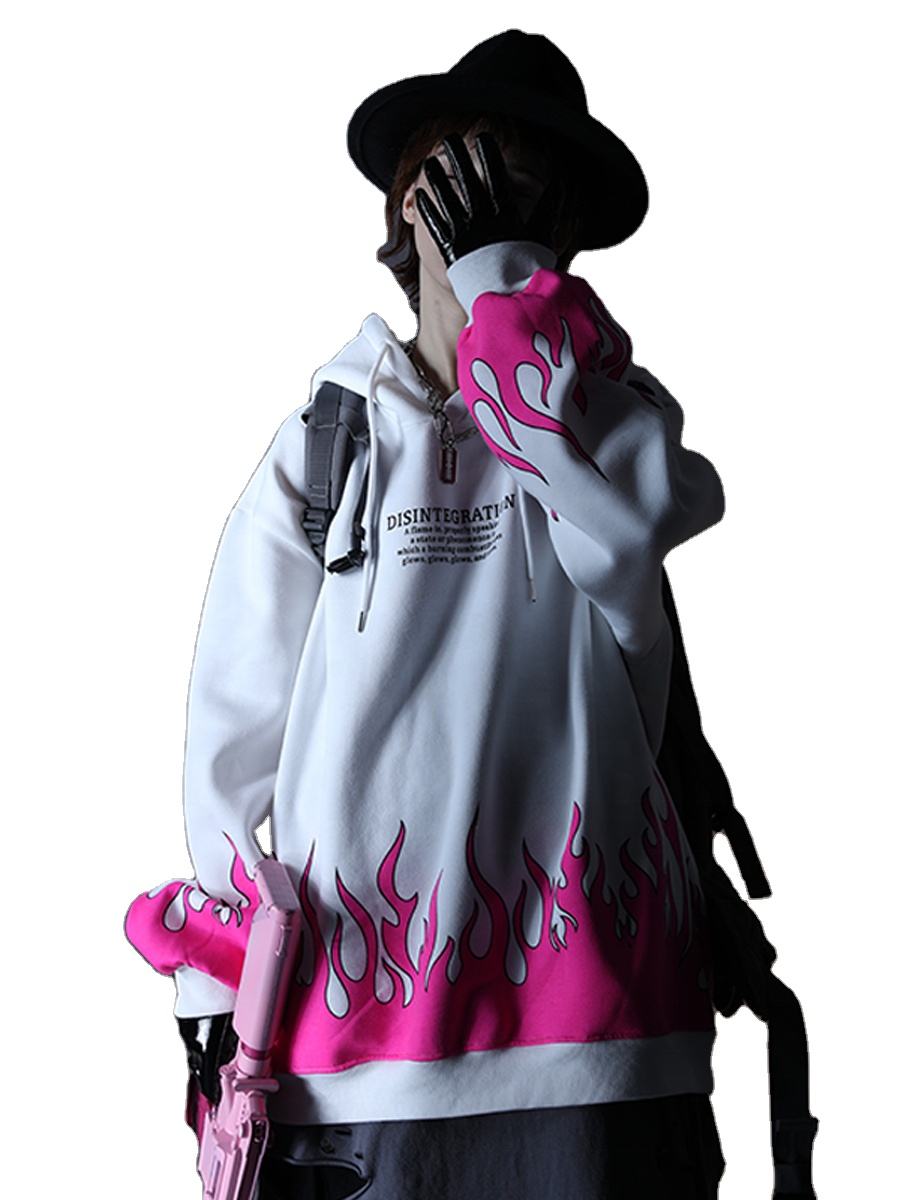 Brugerdefineret bomuld H&oslash;jkvalitets Herre Oversized Flame Printed Pullover H&aelig;ttetr&oslash;jer