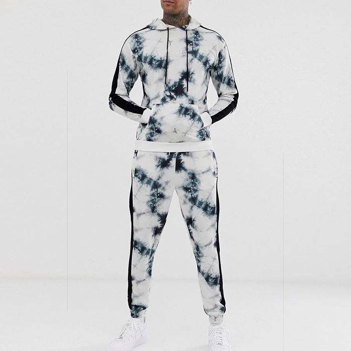Baju Peluh Jatuh Borong Pukal Set Baju Olahraga Dua Keping Lelaki Pakaian Peluh Tie Dye