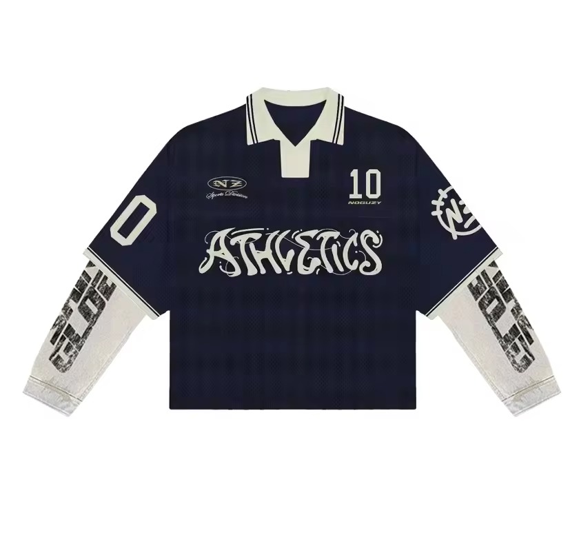 Benutzerdefiniertes hochwertiges Micro-Logo-Stickerei-Streetwear-Waffel-Doppelschicht-Langarm-Polo-T-Shirt-Jersey