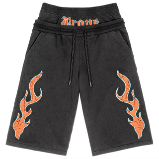 빈티지 씻어 느슨한 맞는 버뮤다 반바지 패션 더블 허리 불꽃 금이 간 인쇄 Drawstring 반바지 여름 캐주얼 코튼 반바지