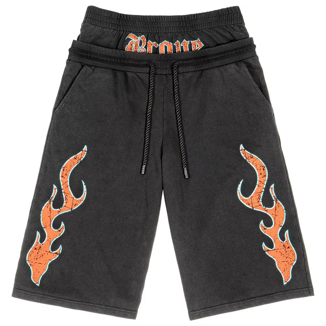 Vintage vasket l&oslash;s pasform bermudashorts mode dobbelttalje flammeshorts med l&oslash;besnoroy Shorts
