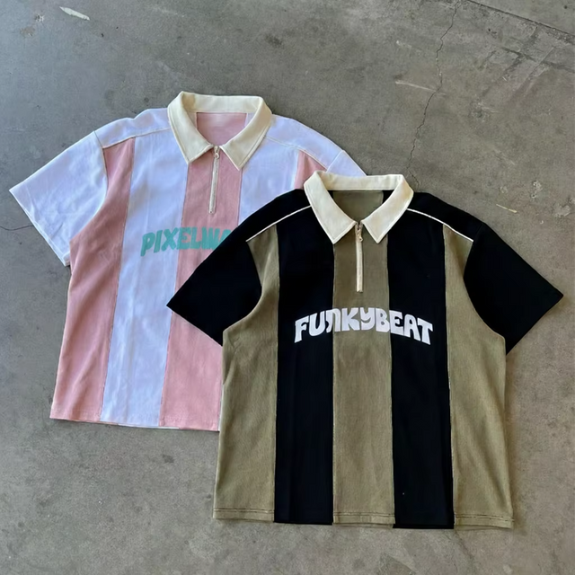 Polos a rayas personalizados, camisetas tipo Polo recortadas de manga corta con estampado rojo y blanco por sublimaci&oacute;n, bordado Unisex, cuarto de bot&oacute;n