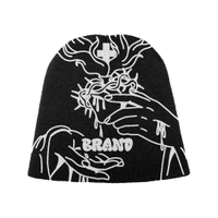 Brugerdefineret fremstilling over hele print med logobroderi 100% polyester Toques Jacquard Akryl Beanie Hat