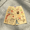 Pantaloncini con stampa completa in tela streetwear estiva allentata a vita alta da uomo lavati vintage con logo personalizzato OEM ODM