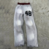 โลโก้การพิมพ์แบบกำหนดเอง Distressed Double Waisted Acid Wash Flared Sweat Pants Men Sun Faded Washed Baggy Sweatpants