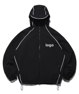 Logo Tersuai Jaket Larian Paip Reflektif Jaket Bertudung Cangkang Kalis Air Kot Jaket Zip Windbreaker Nilon untuk Lelaki