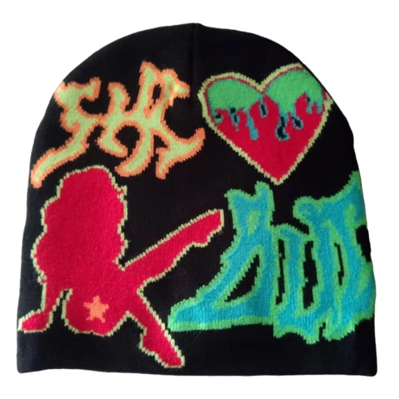 Brugerdefineret engros logo h&oslash;j kvalitet Beenies s&aelig;lger kranie Print Jacquard Winter Producenter Beanies Hat
