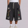 Cal&ccedil;a de moletom folgada com bordado 3d, estampa personalizada, masculina, design personalizado, bainha crua, cord&atilde;o de algod&atilde;o 3/4