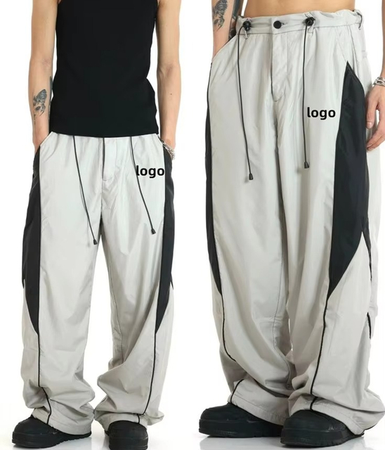 Joggers de tela de nailon impermeables, ropa de calle informal, pantalones Cargo, pantalones deportivos de estilo Retro en contraste, ajuste holgado personalizado