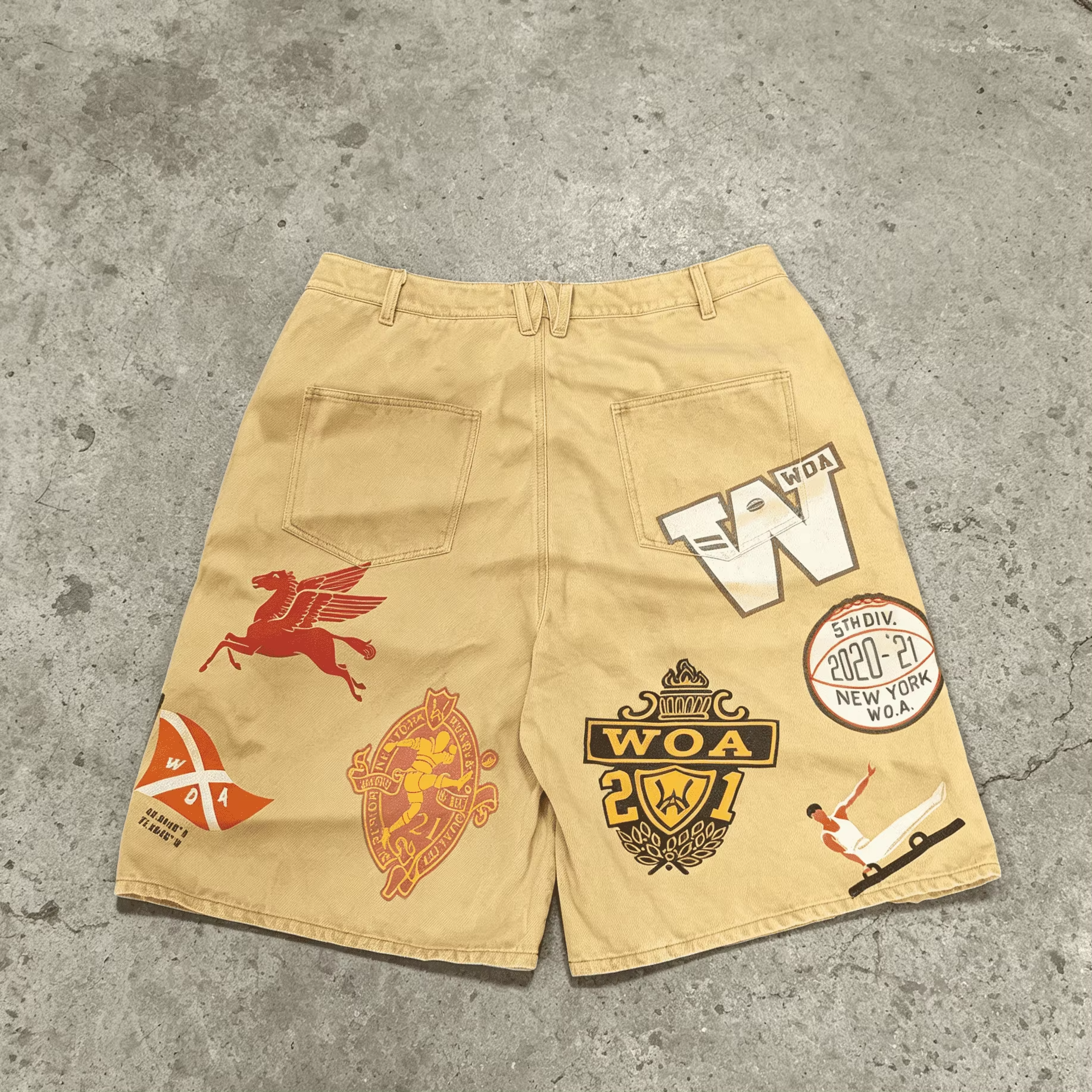 OEM ODM Logo Tersuai Vintage Washed Mens High Waist Longgar Musim Panas Streetwear Seluar Pendek Cetakan Penuh Kanvas