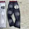 โลโก้การพิมพ์แบบกำหนดเอง Distressed Double Waisted Acid Wash Flared Sweat Pants Men Sun Faded Washed Baggy Sweatpants