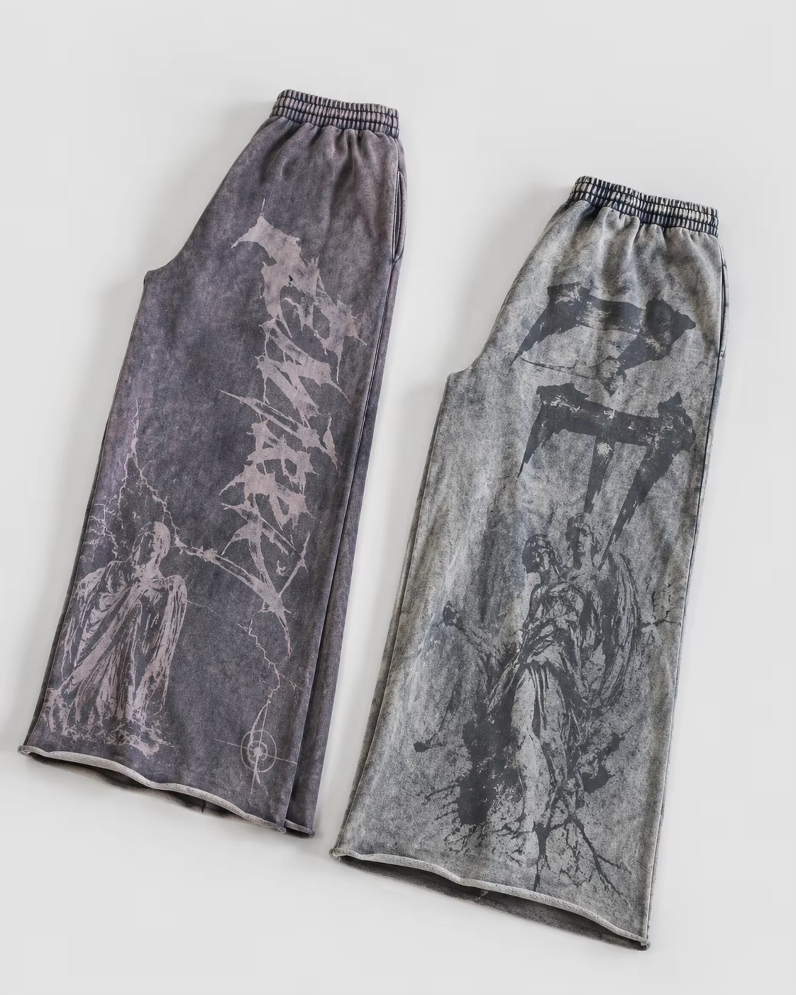Custom Acid Washed Screen Print Grafik Streetwear Sweatpants Kraftig Elastisk Talje Distressed Hem Baggy Sweatpants Unisex
