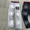 โลโก้การพิมพ์แบบกำหนดเอง Distressed Double Waisted Acid Wash Flared Sweat Pants Men Sun Faded Washed Baggy Sweatpants