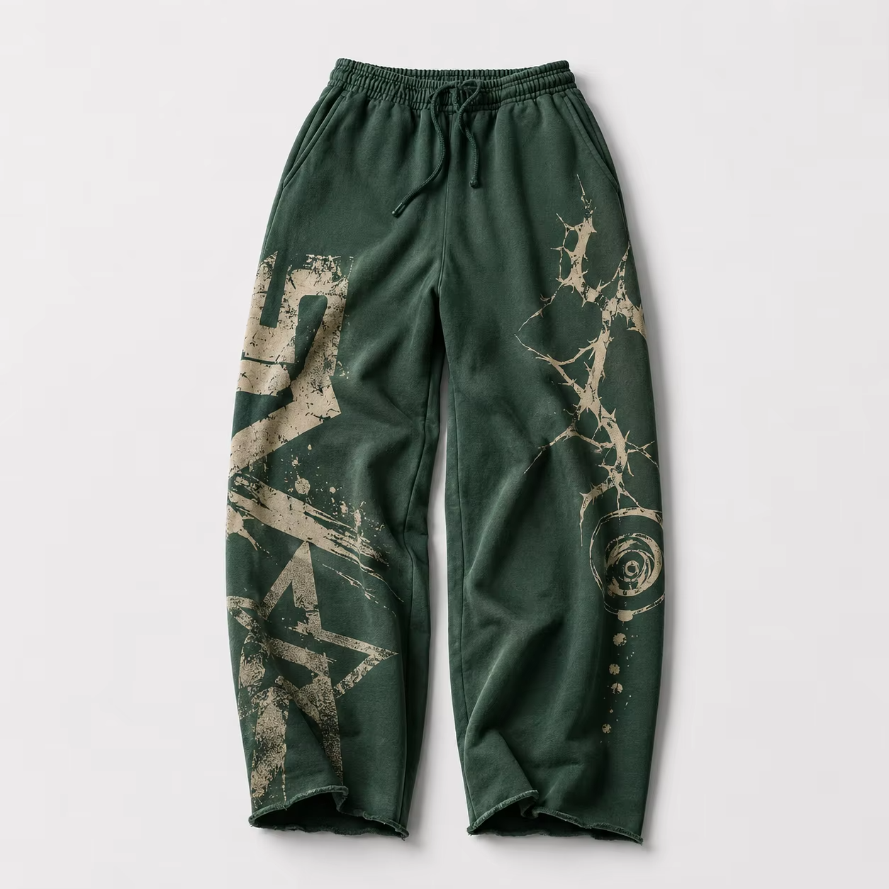 Custom Acid Washed Screen Print Grafik Streetwear Sweatpants Kraftig Elastisk Talje Distressed Hem Baggy Sweatpants Unisex