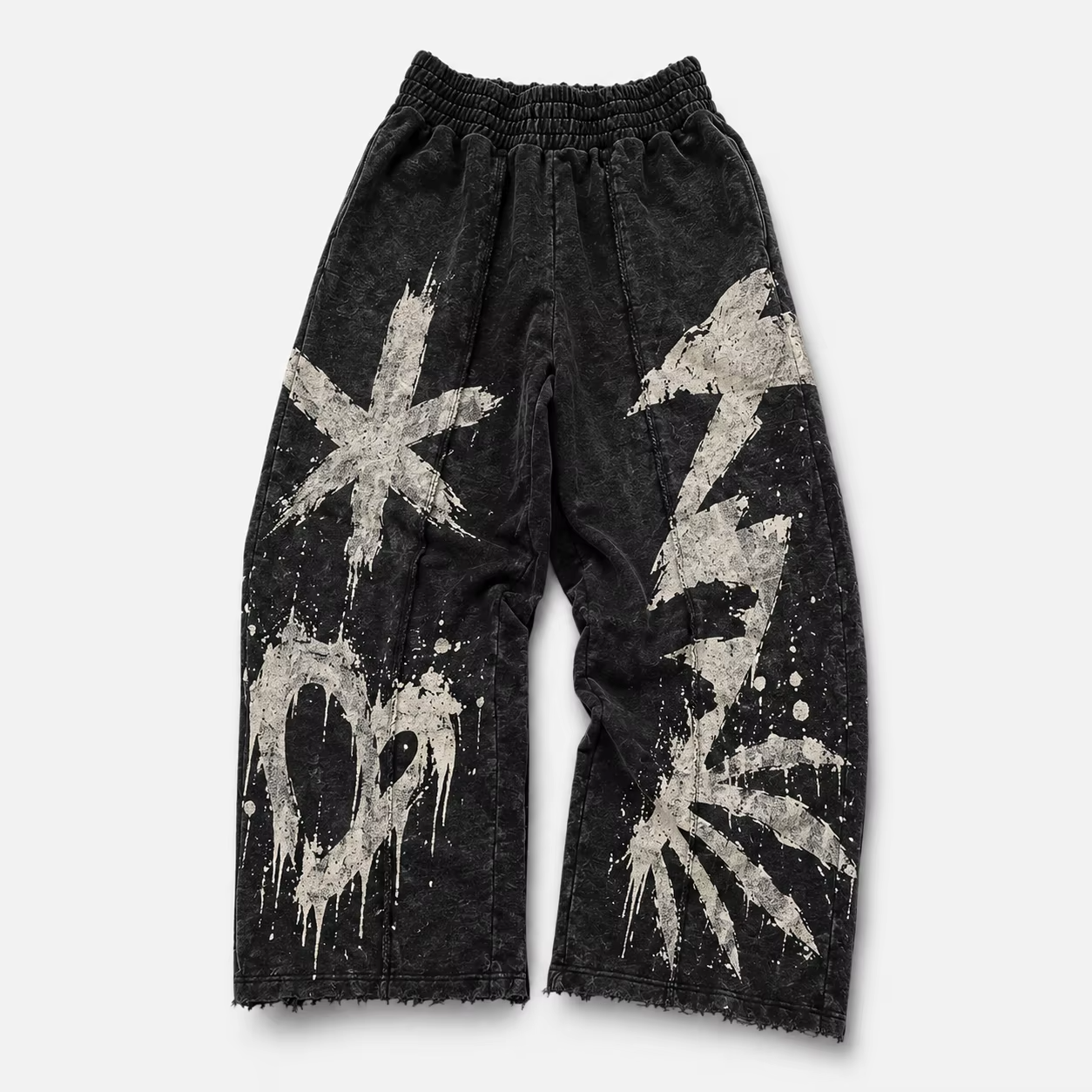 Custom Acid Washed Screen Print Grafik Streetwear Sweatpants Kraftig Elastisk Talje Distressed Hem Baggy Sweatpants Unisex