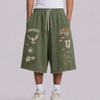 Benutzerdefinierte Muster 3D-Stickerei Lose Baggy Jogginghose Herren Shorts Individuelles Design Rohsaum Kordelzug Baumwolle 3/4 Jogginghose Shorts